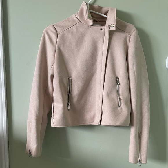 John & Jenn Light Pink Suede Motorcycle Jacket - Picture 2 of 6